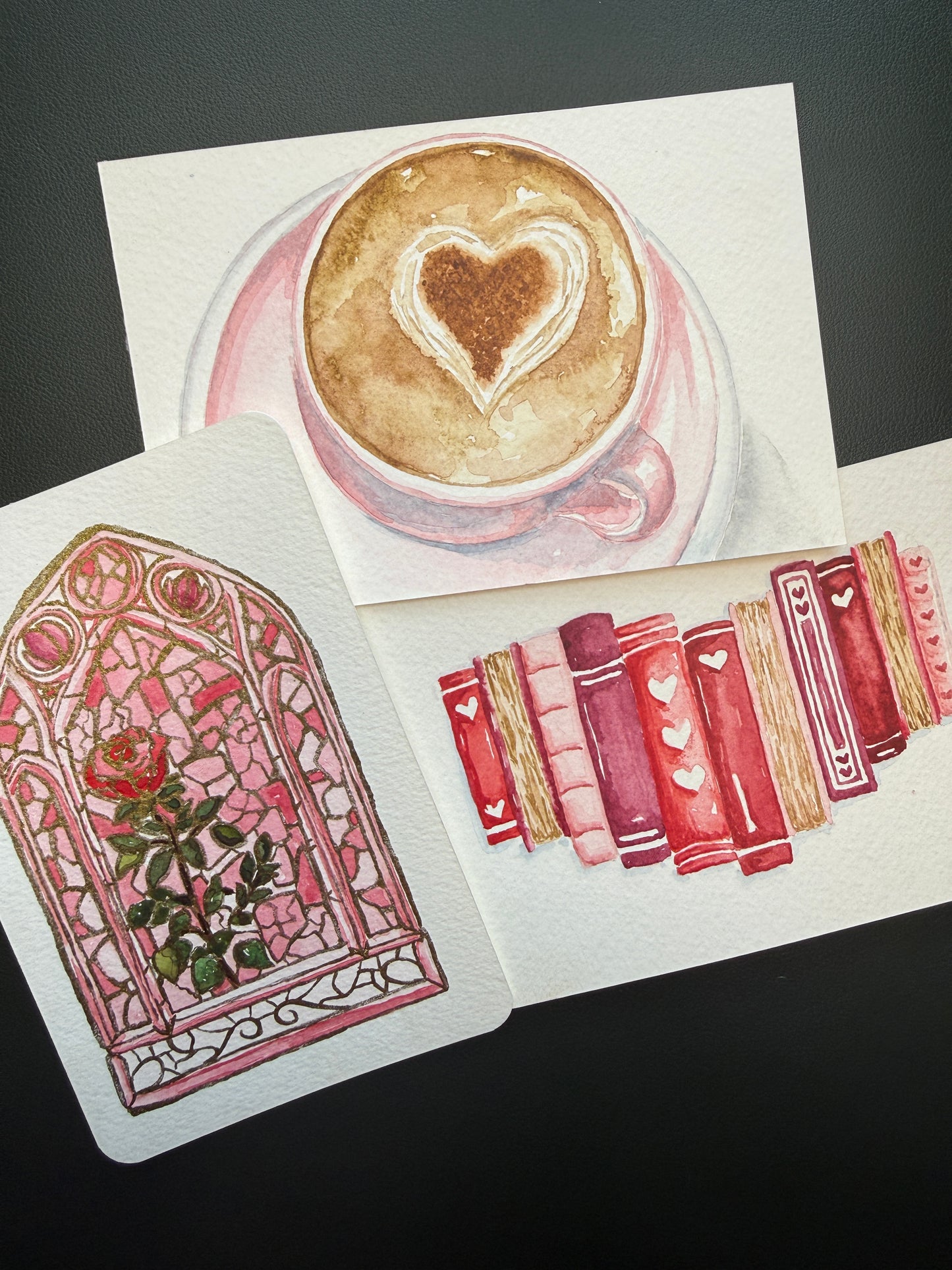 Heart Book Stack Original Watercolor