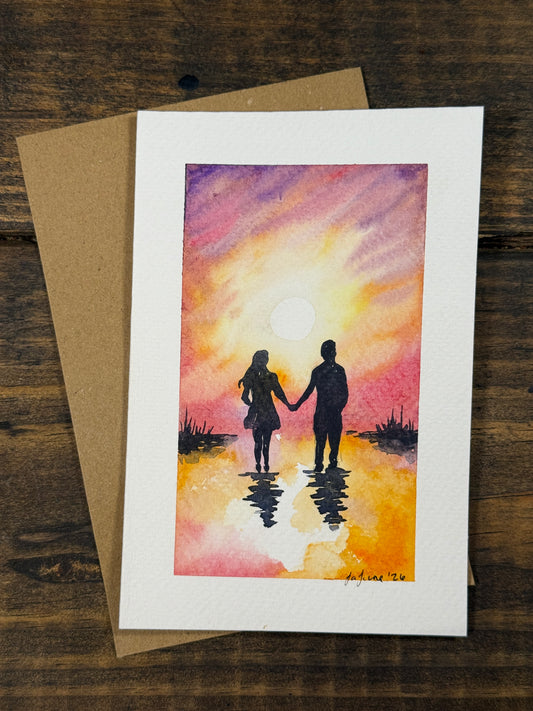 Sunset Walks Original Watercolor Card