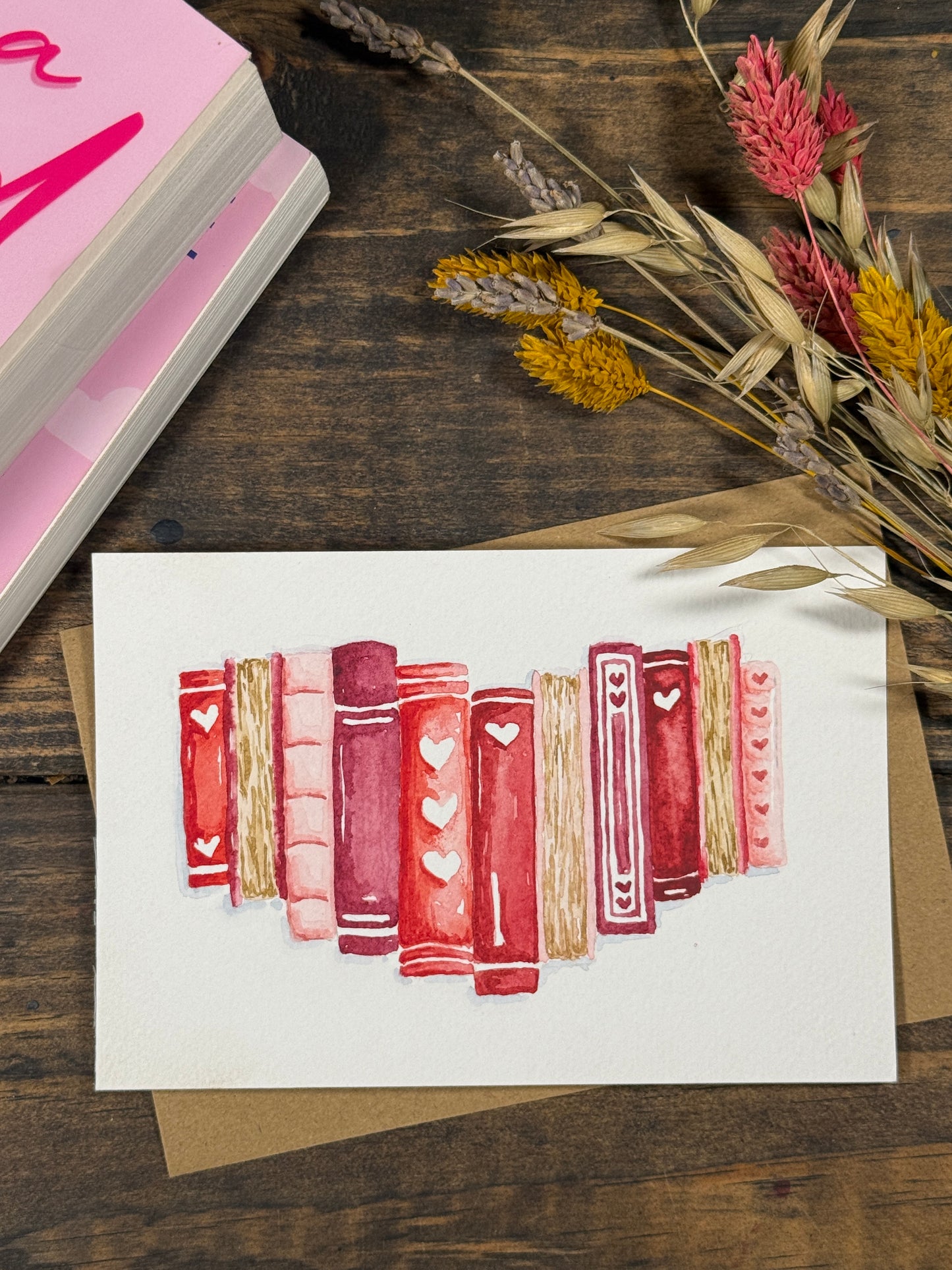 Heart Book Stack Original Watercolor